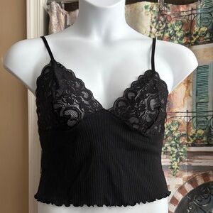 Ribbed Camisole Tank with Lace